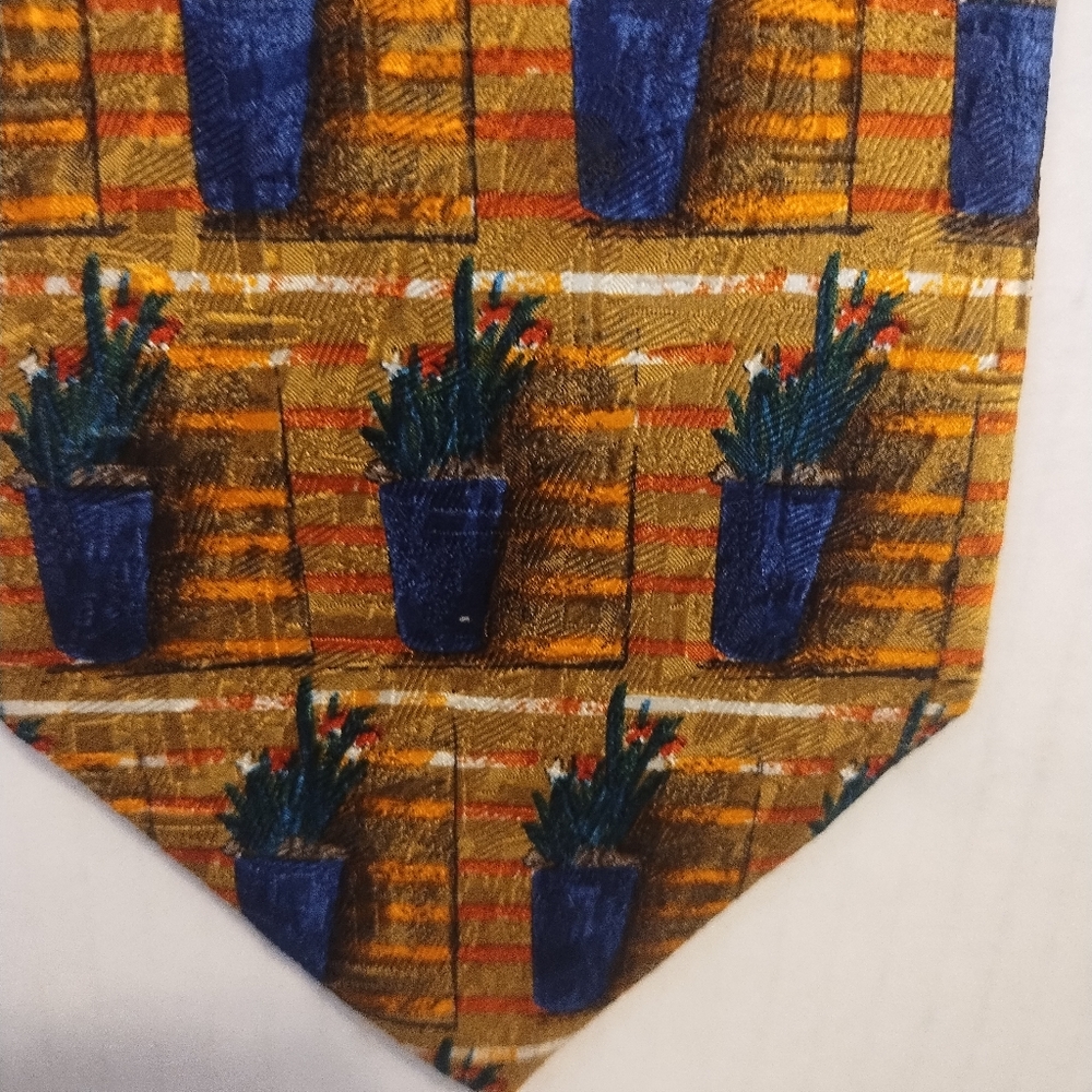 Ermenegildo Zegna Dark Gold Colorful Plant Pattern Tie 59L